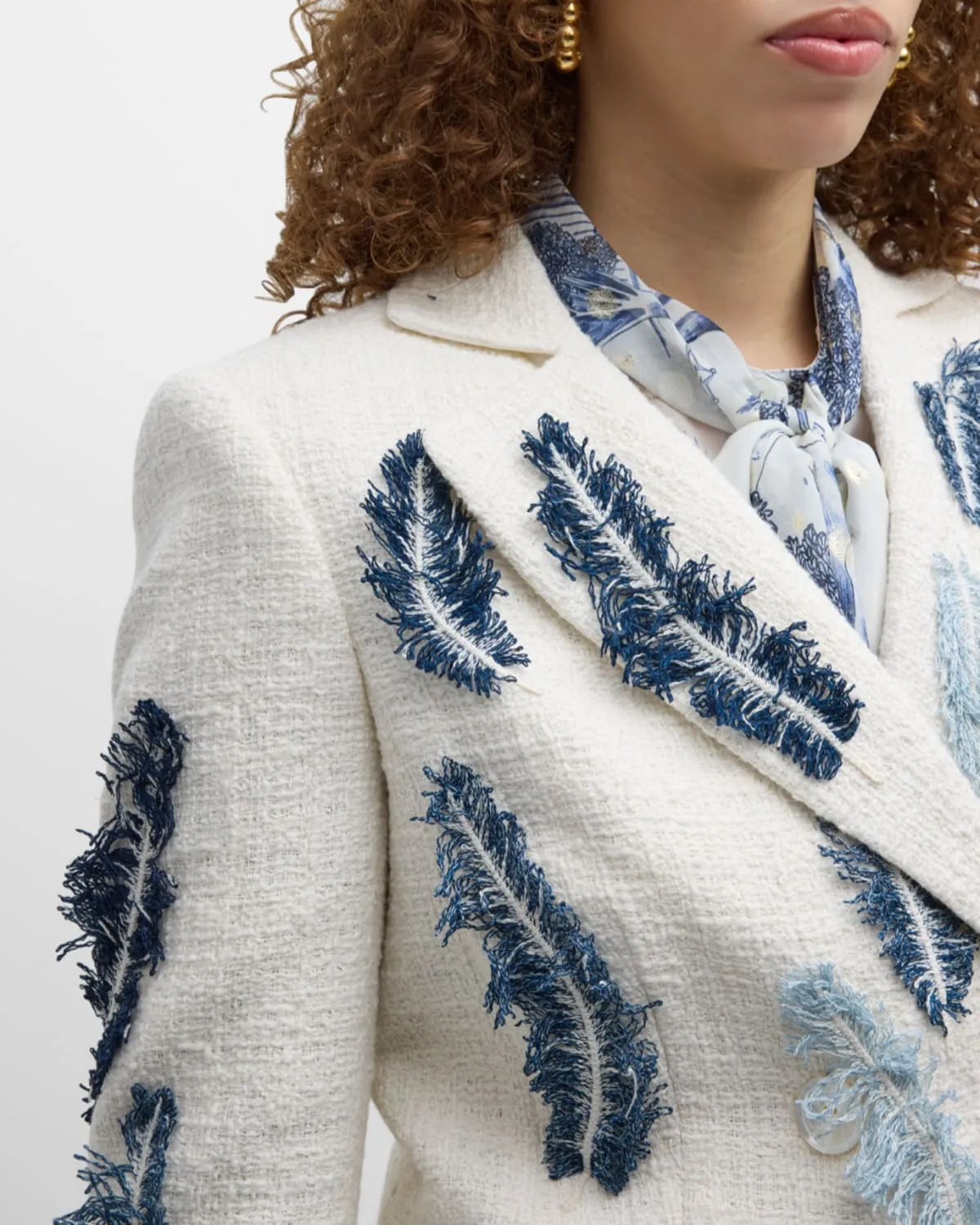 Feather Embroidered Cropped Blazer Jacket