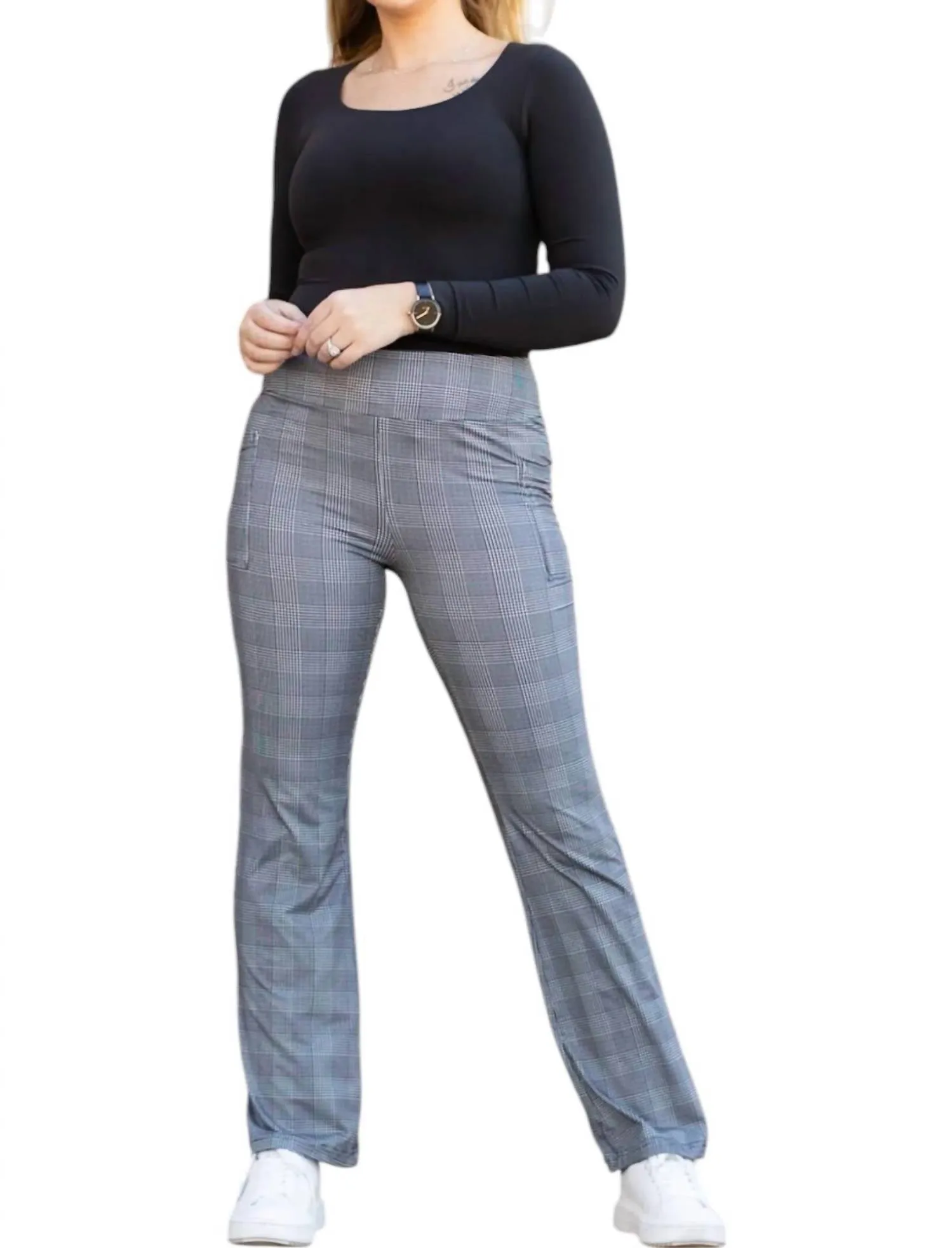 Felicity Plaid Bootcut Leggings In Grey