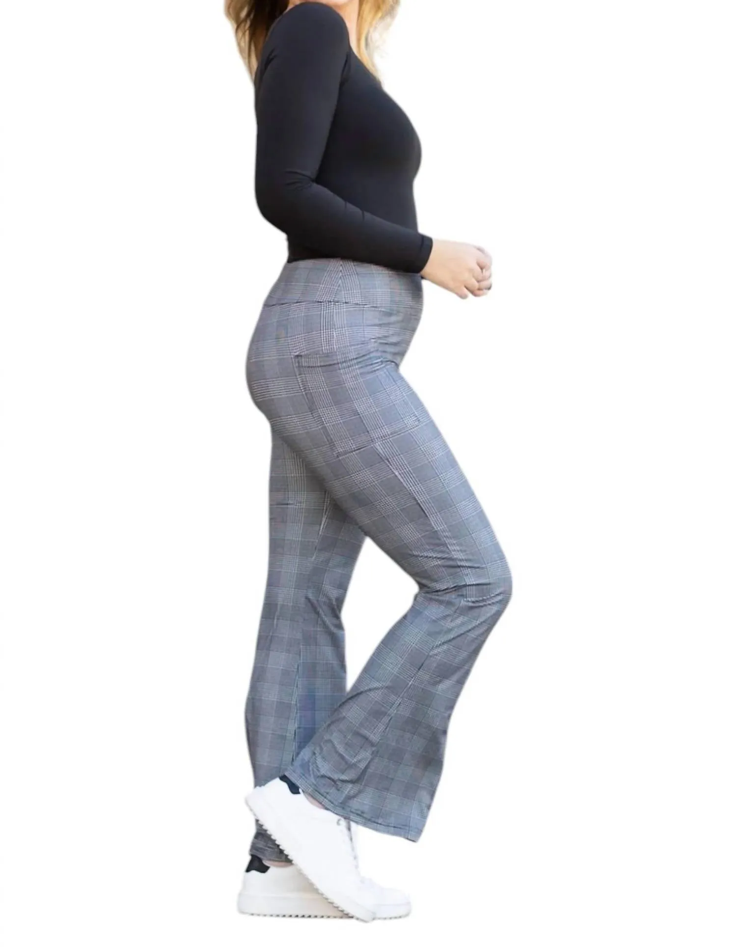 Felicity Plaid Bootcut Leggings In Grey