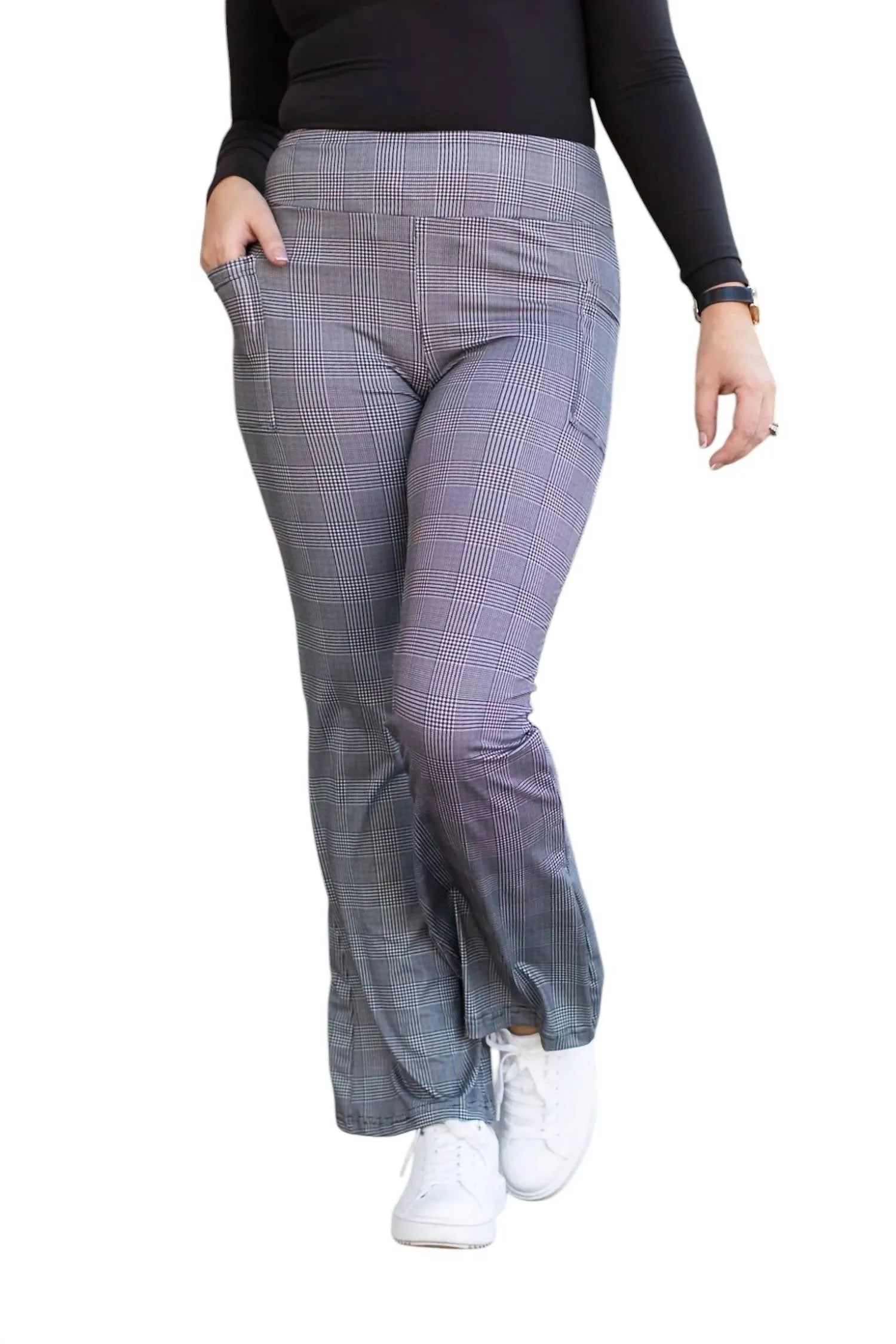 Felicity Plaid Bootcut Leggings In Grey