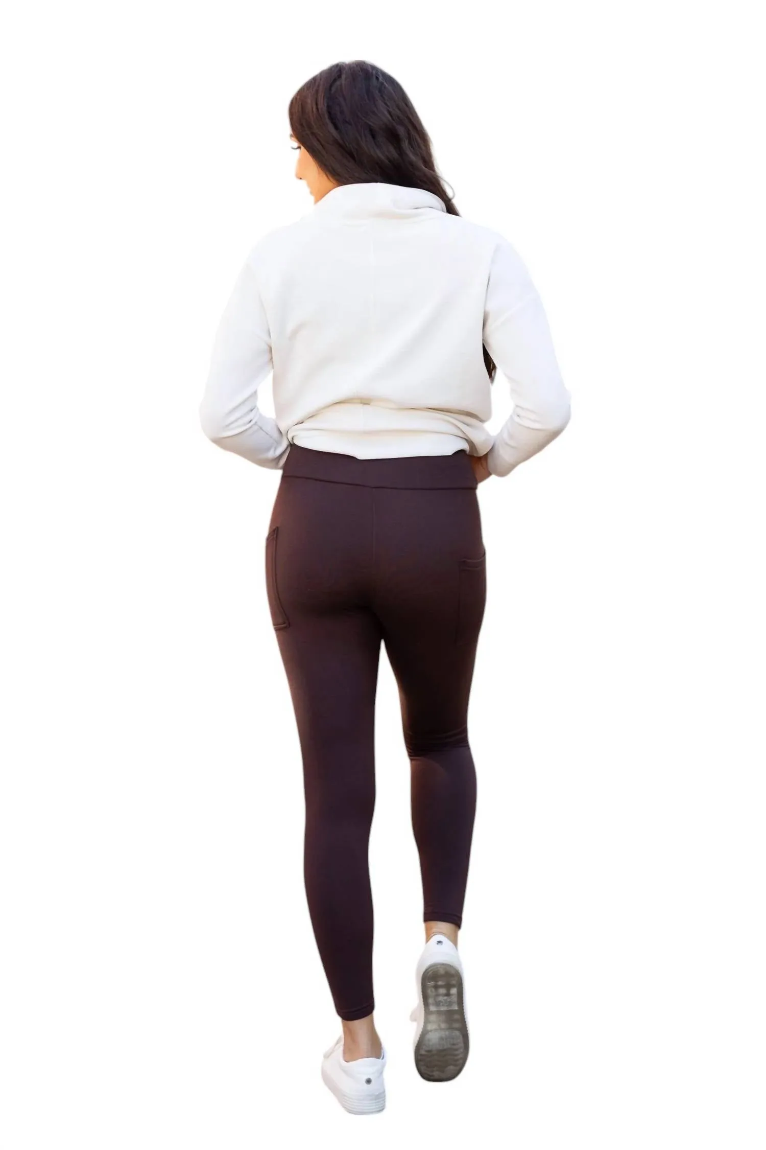 Fleece Full Length Leggings With Pockets In Brown