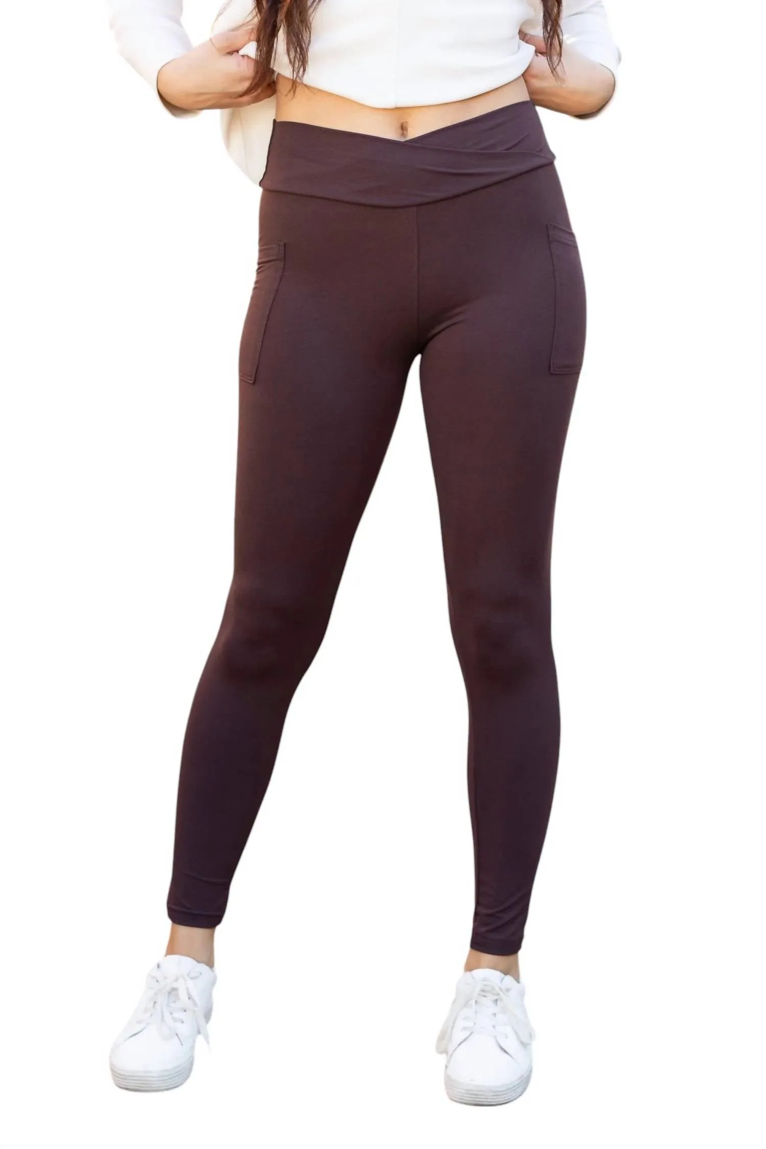 Fleece Full Length Leggings With Pockets In Brown