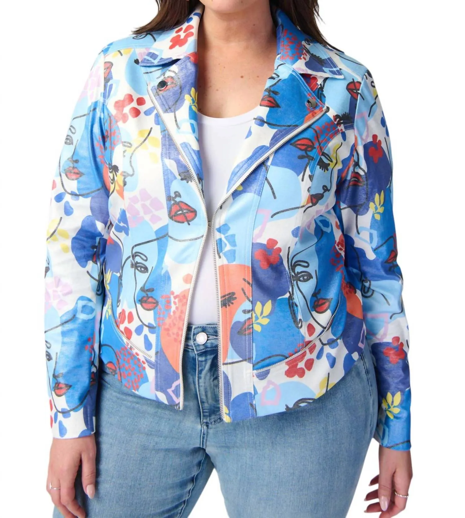 Floral Print Jacket In Blue Orange Multi Print