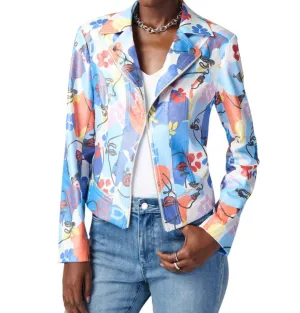 Floral Print Jacket In Blue Orange Multi Print