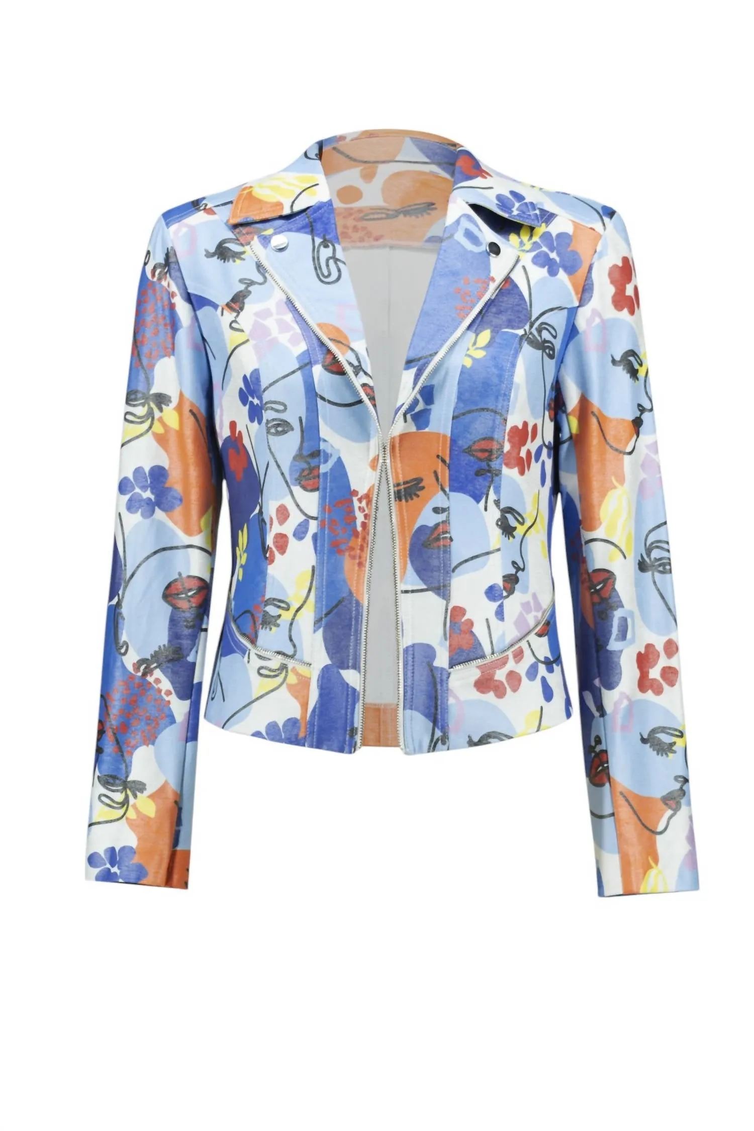 Floral Print Jacket In Blue Orange Multi Print
