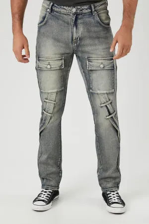 Forever 21 Men's Stretch-Denim Slim-Fit Cargo Jeans Light Denim Forever 21