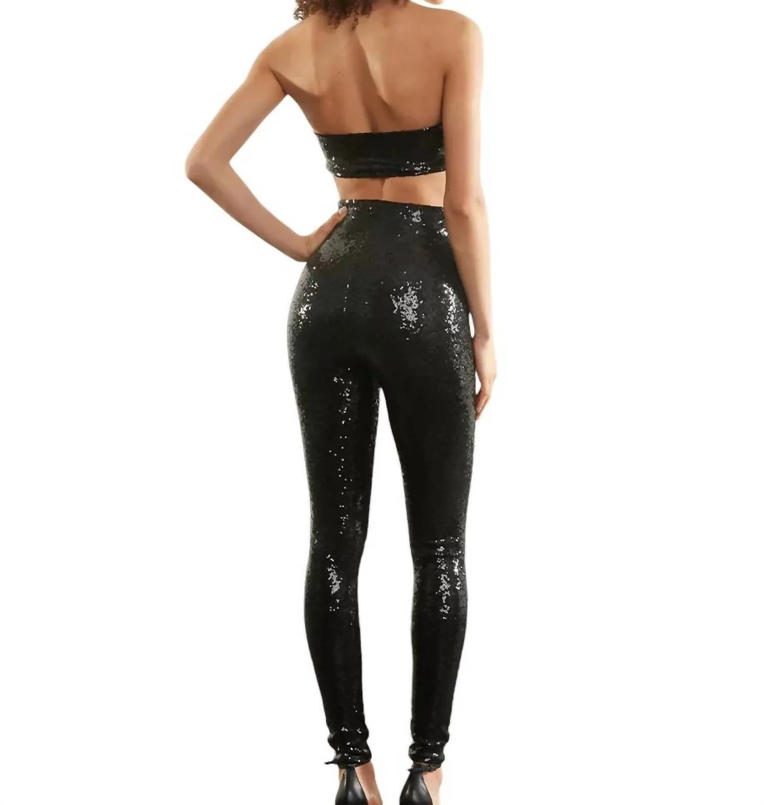 High Rise Sequin Leggings In Black