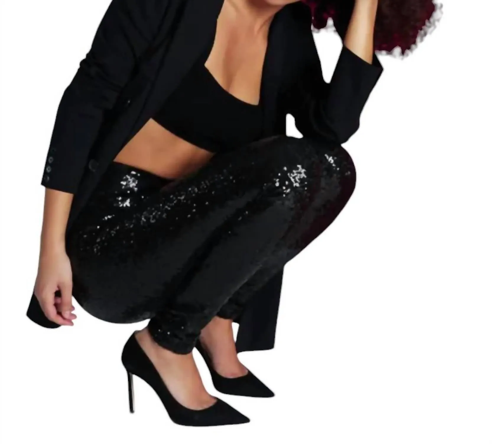 High Rise Sequin Leggings In Black