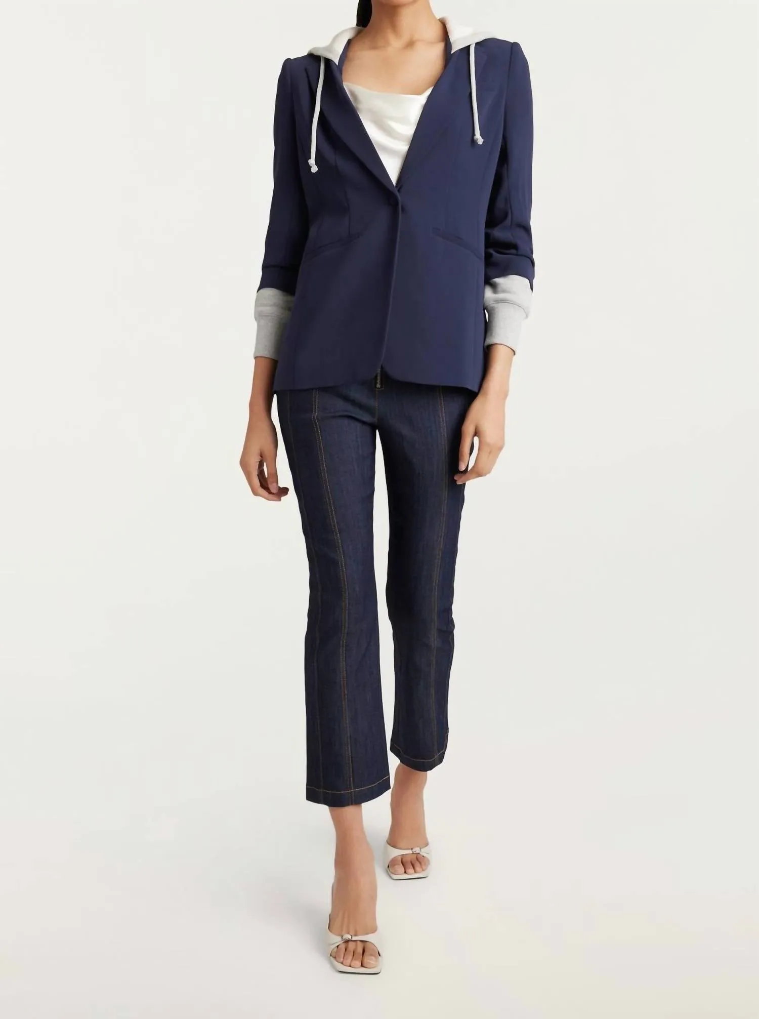 Hooded Khloe Blazer Jacket In Navy