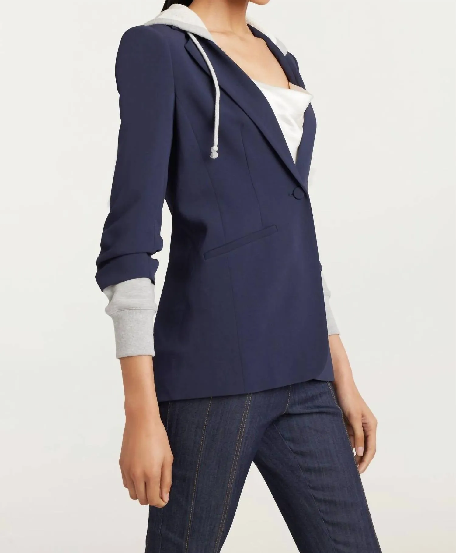 Hooded Khloe Blazer Jacket In Navy