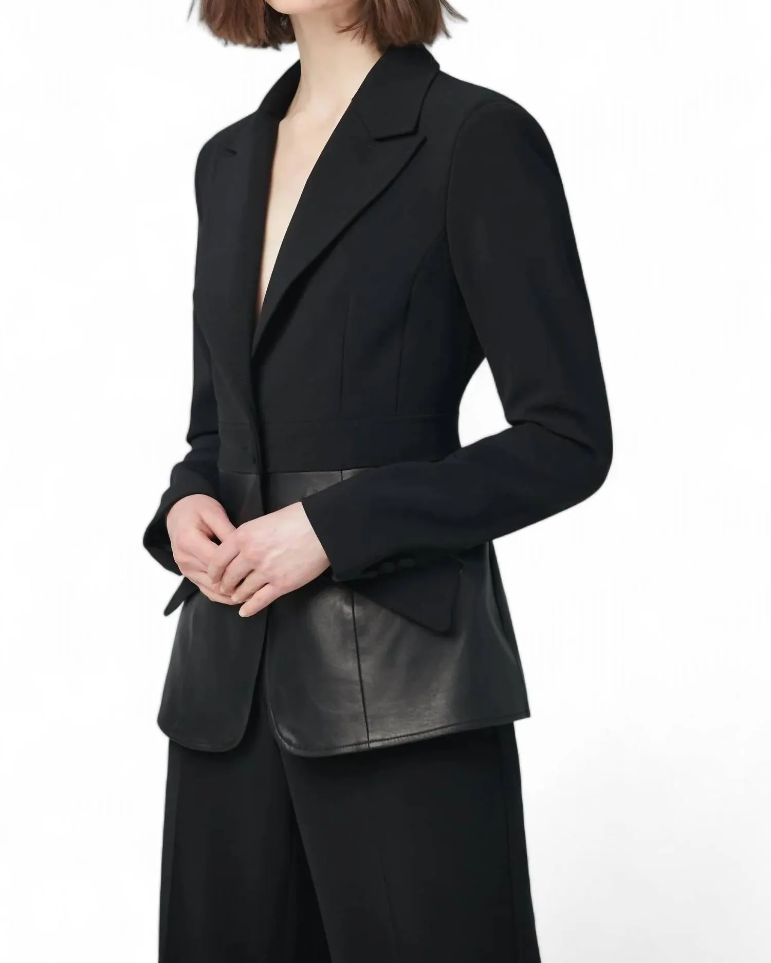 Jacket With Leather Basque In Black W/ Leather