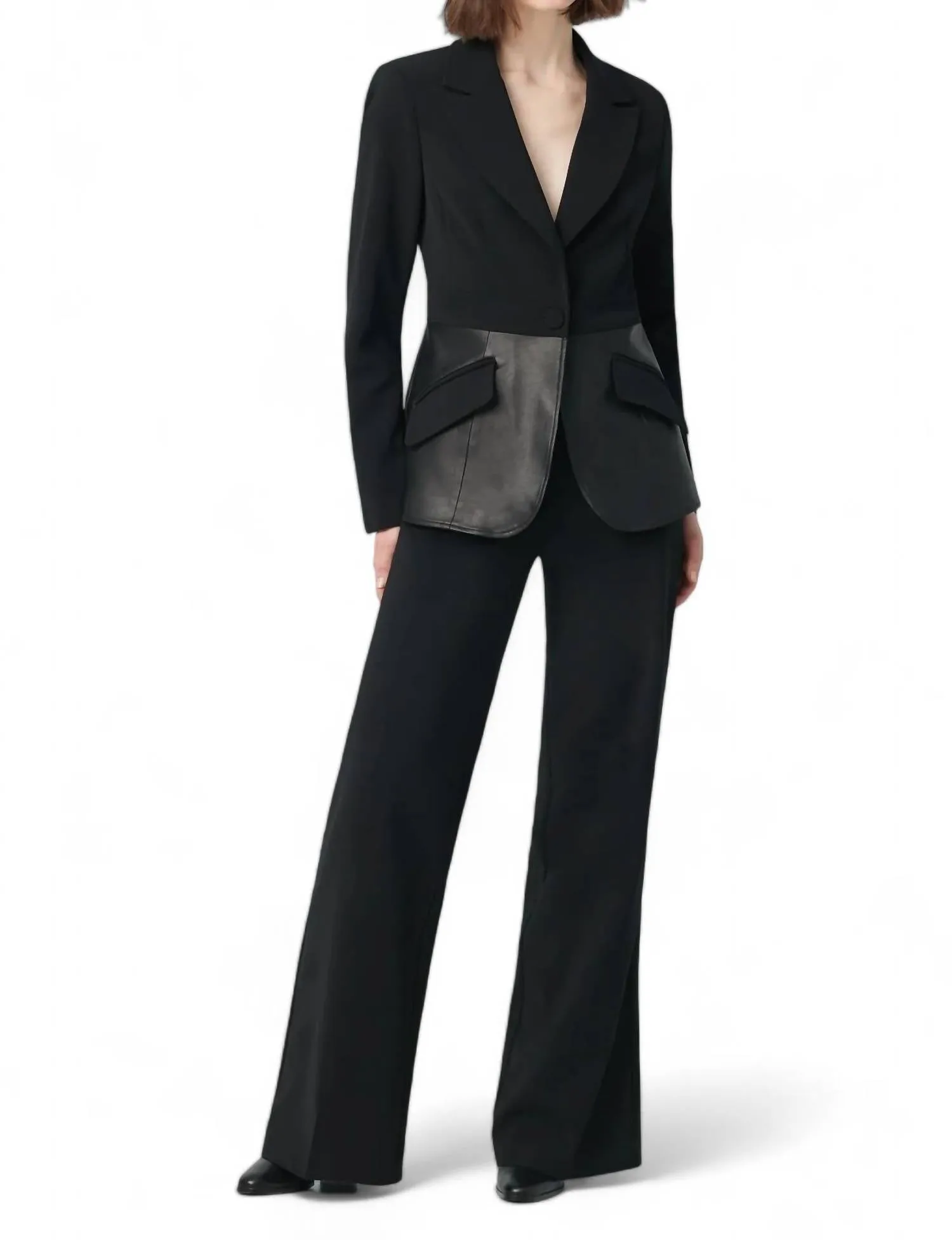 Jacket With Leather Basque In Black W/ Leather