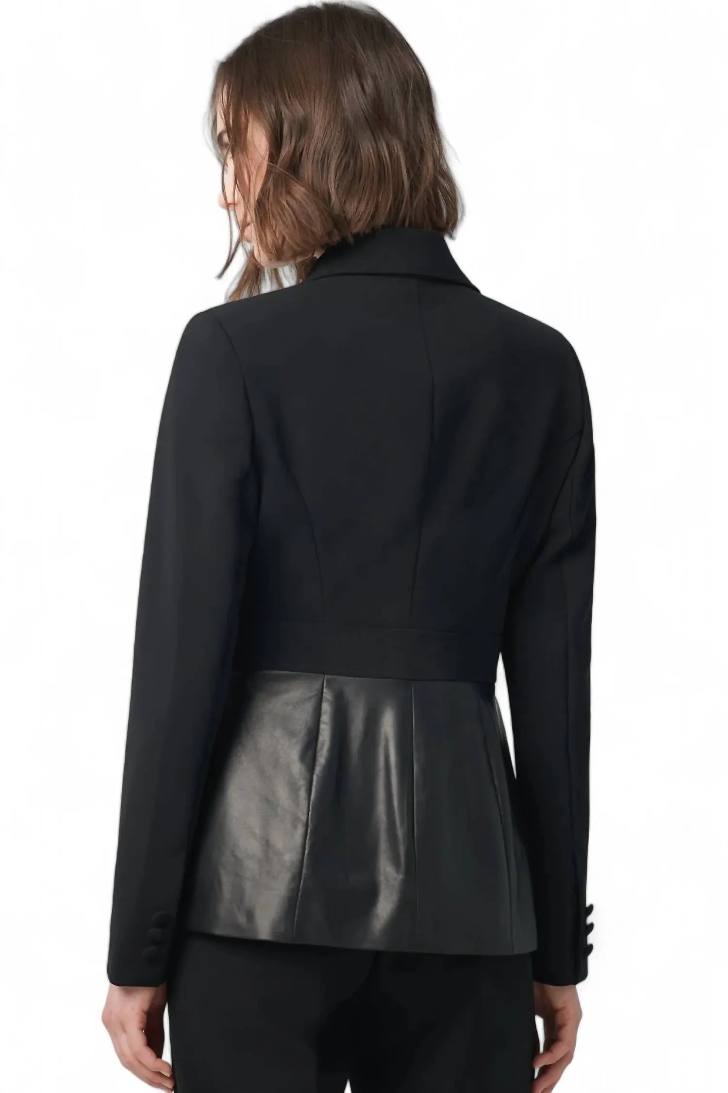 Jacket With Leather Basque In Black W/ Leather