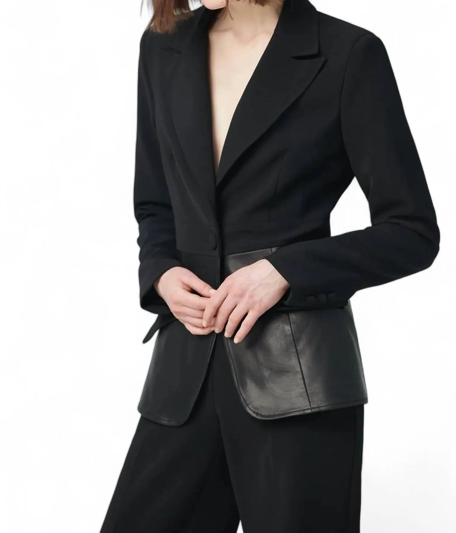 Jacket With Leather Basque In Black W/ Leather