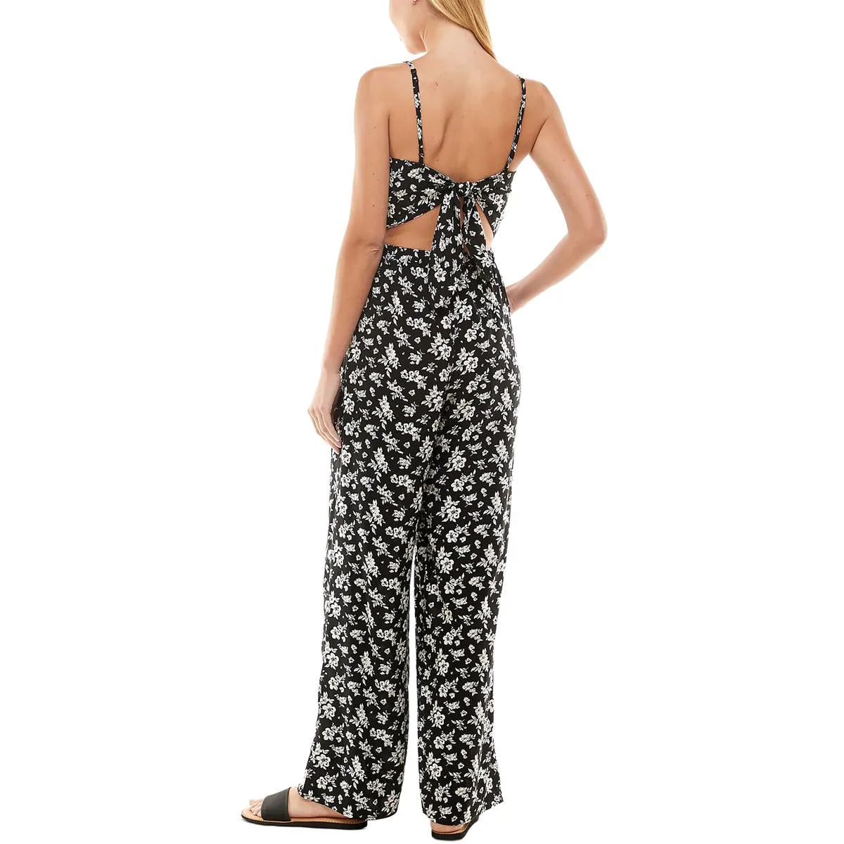 Juniors Womens Floral Print Straight-Leg Jumpsuit