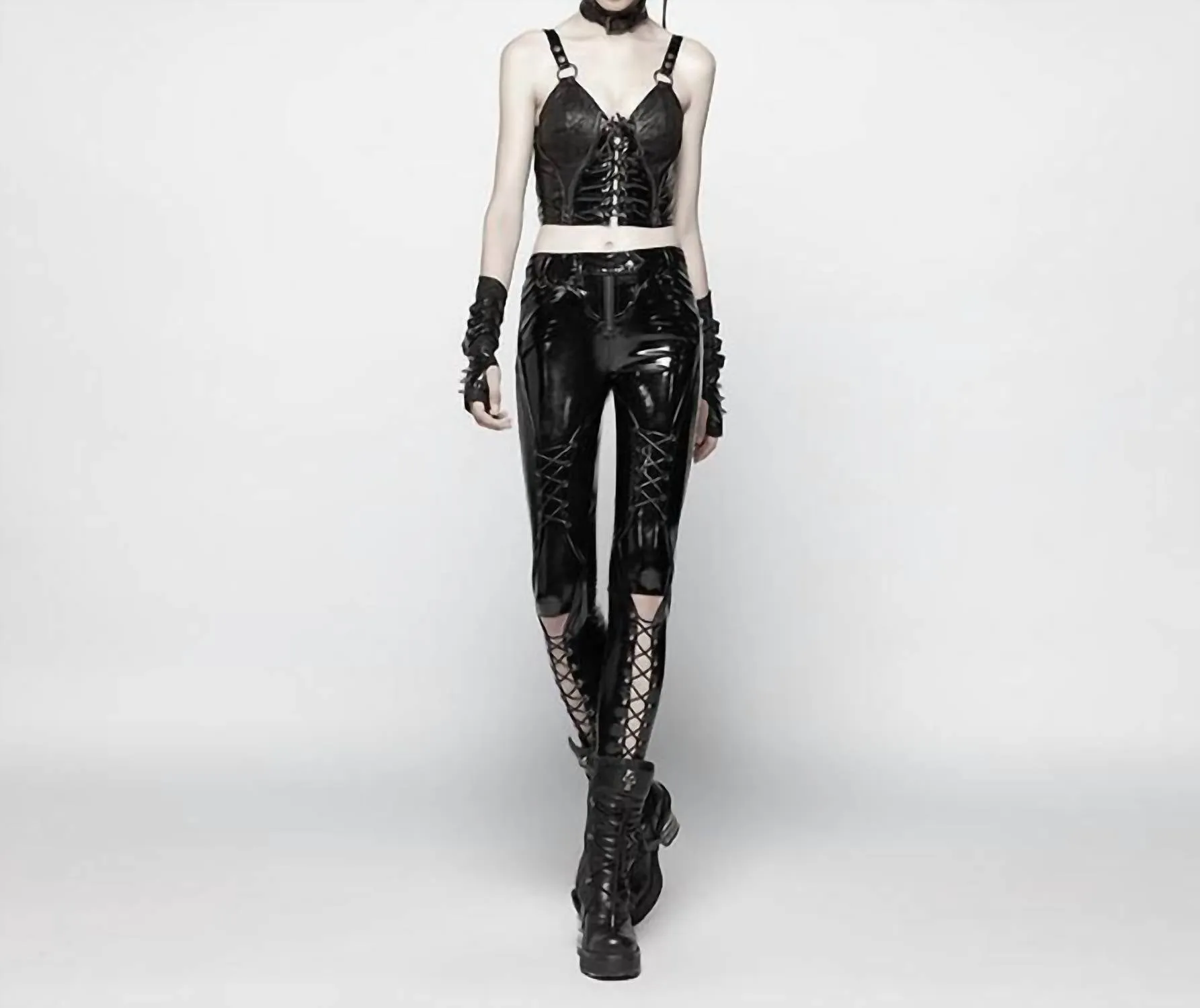 Leather Lace Front Legging In Liquid