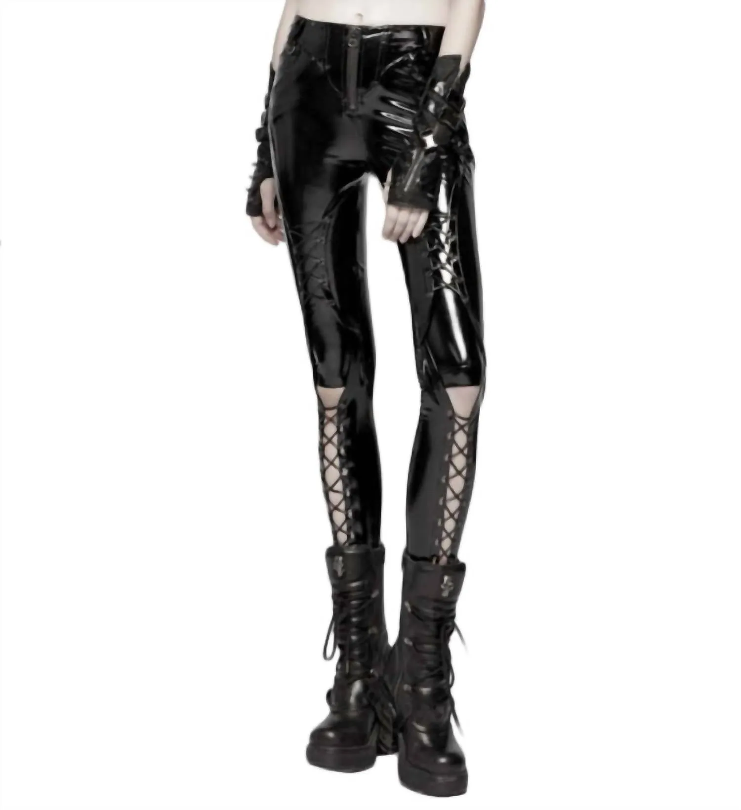 Leather Lace Front Legging In Liquid