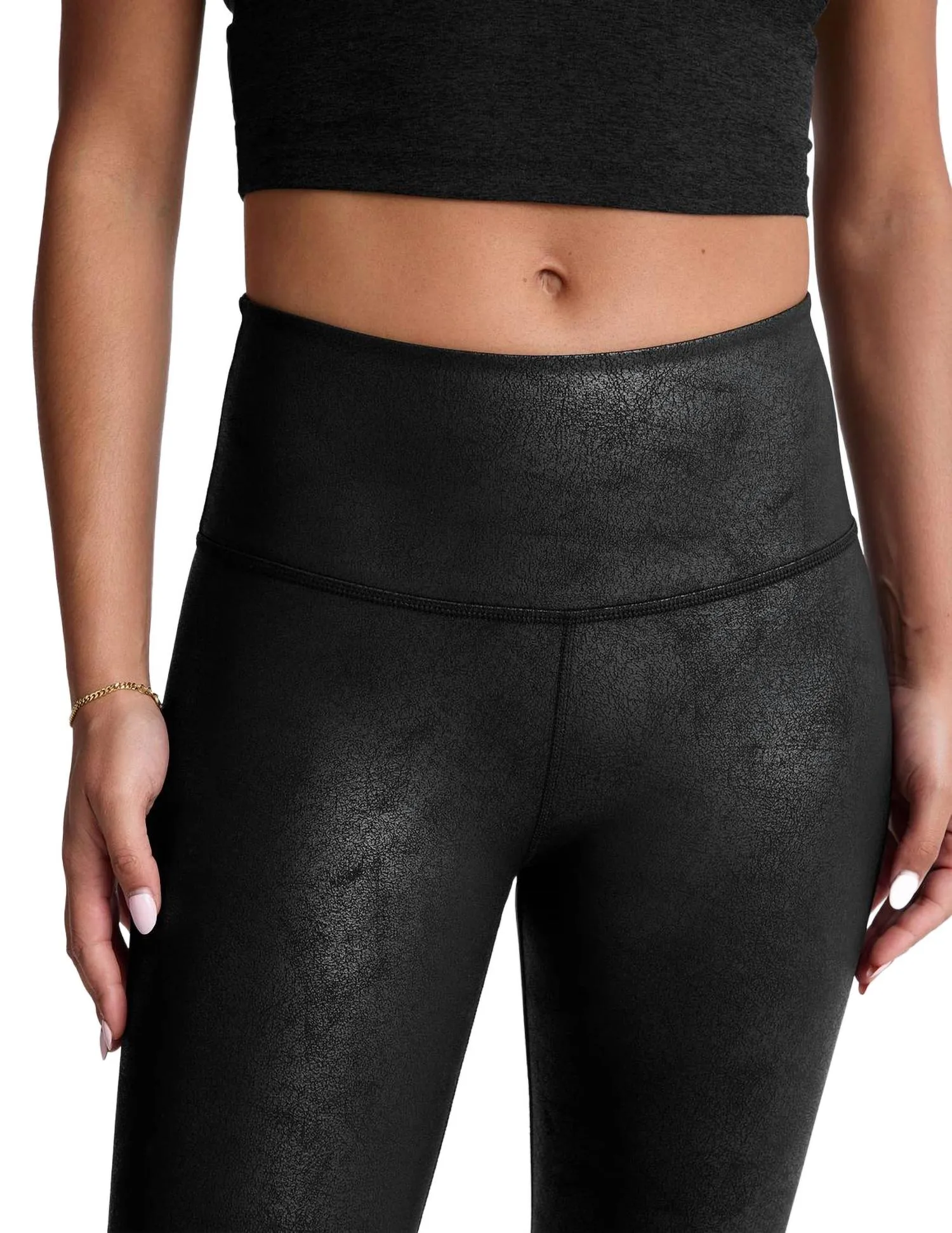 Leatherette High Waist Leggings In Black