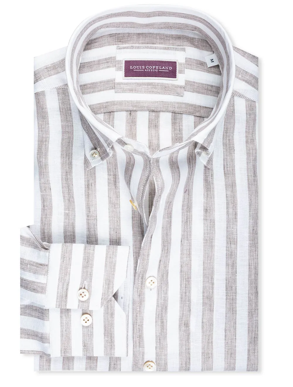 Linen Stripe Buttondown Shirt Beige