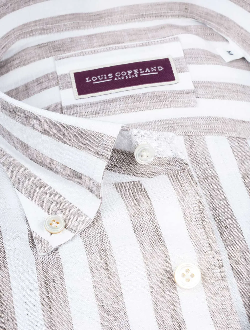 Linen Stripe Buttondown Shirt Beige