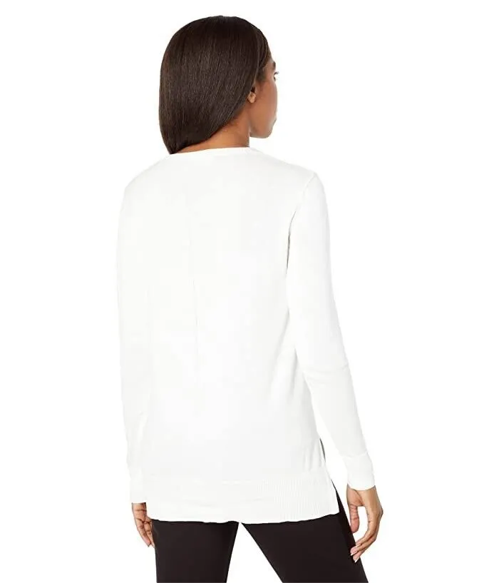 Lisette L Montreal Ellie Sweater Women XS White Cotton V-Neck Long Sleeve ERK589