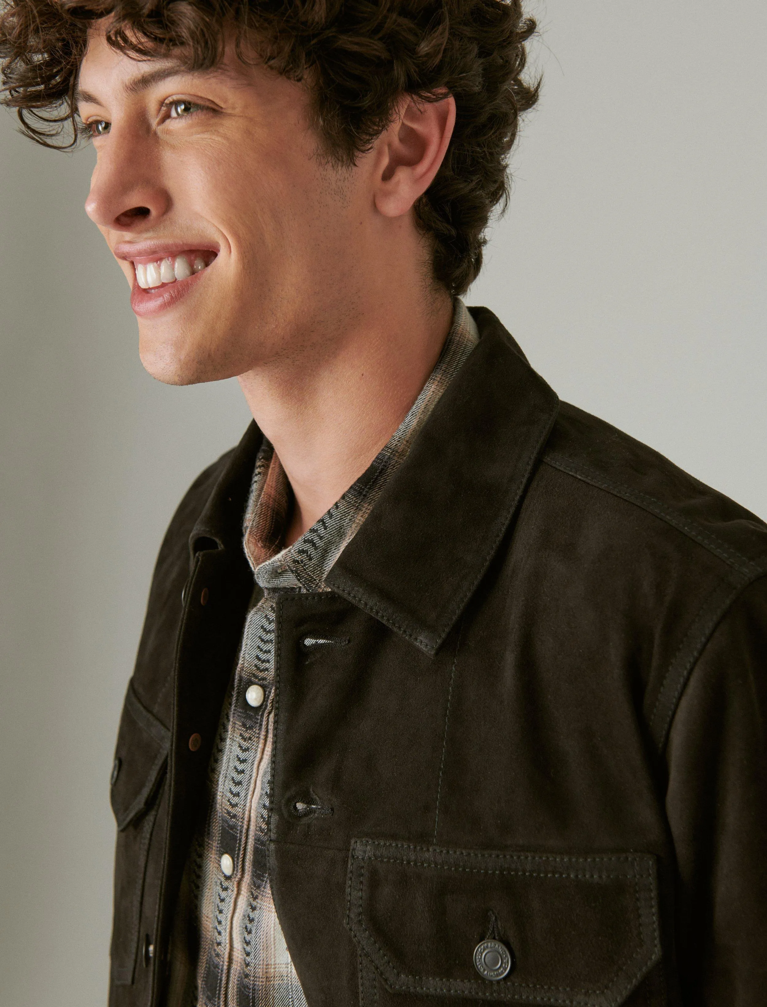 Lucky Brand Men's Cole Hauser Suede Military Shirt Jacket