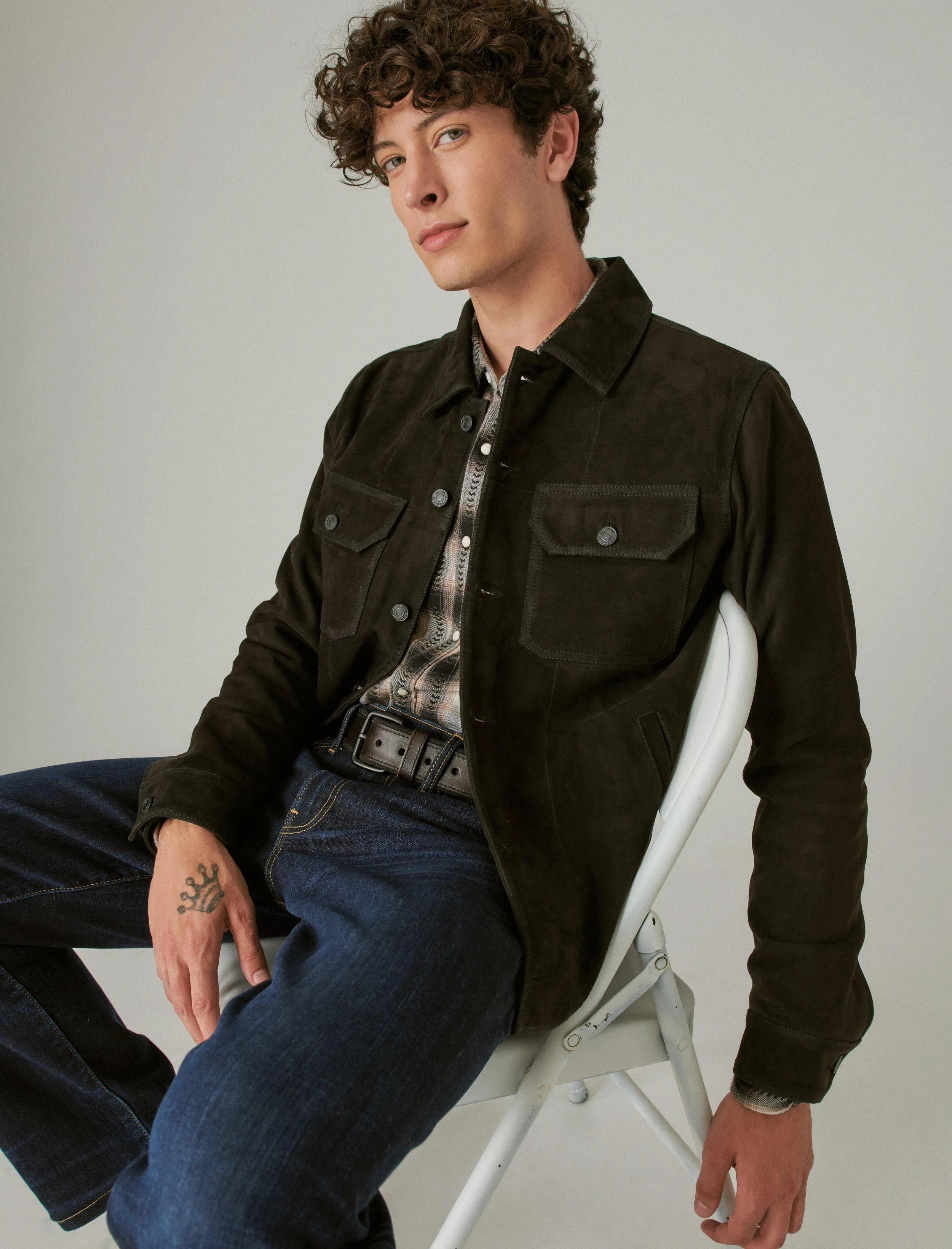 Lucky Brand Men's Cole Hauser Suede Military Shirt Jacket