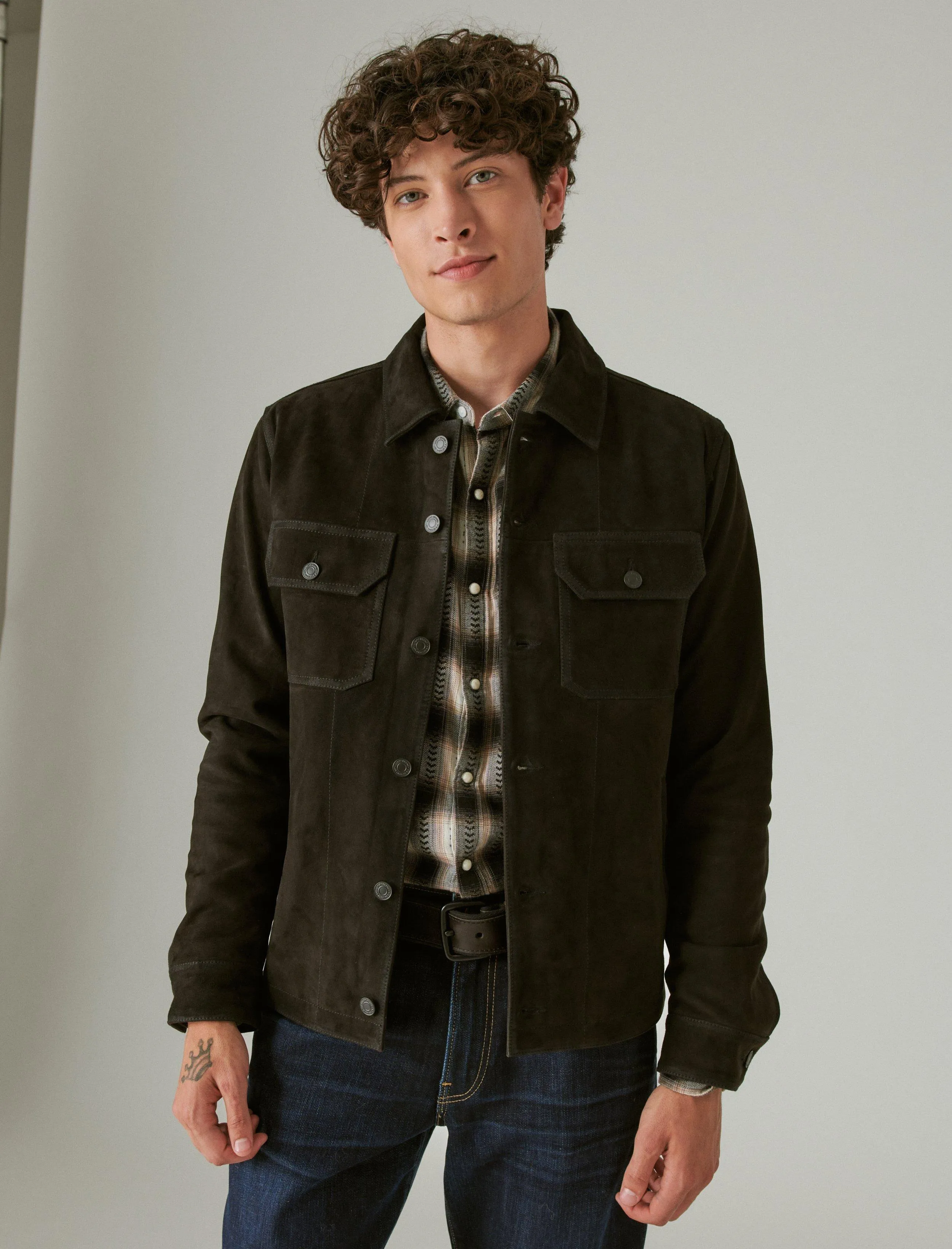 Lucky Brand Men's Cole Hauser Suede Military Shirt Jacket