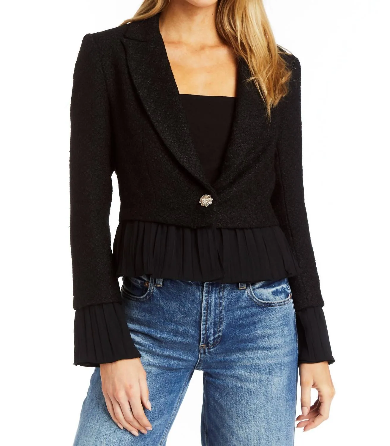 Madilyn Chiffon Trimmed Jacket In Black