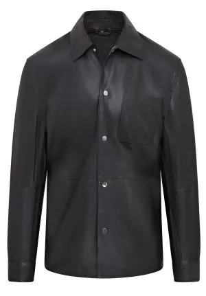 Mens Black Leather Trucker Western Unlined Shirt Jacket - Abilene