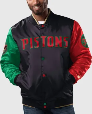 Men's Detroit Pistons History Month Quilted Lining Satin Full-Snap Jacket In Black