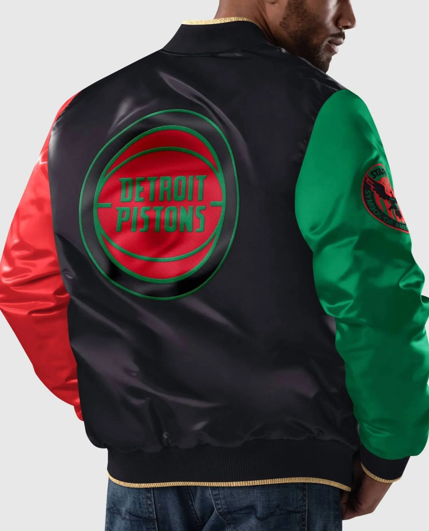 Men's Detroit Pistons History Month Quilted Lining Satin Full-Snap Jacket In Black