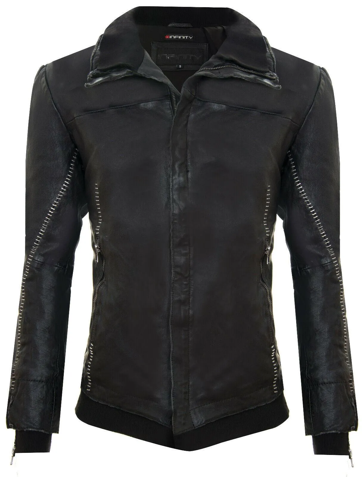 Mens Handstitched Leather Biker Jacket-Tansen