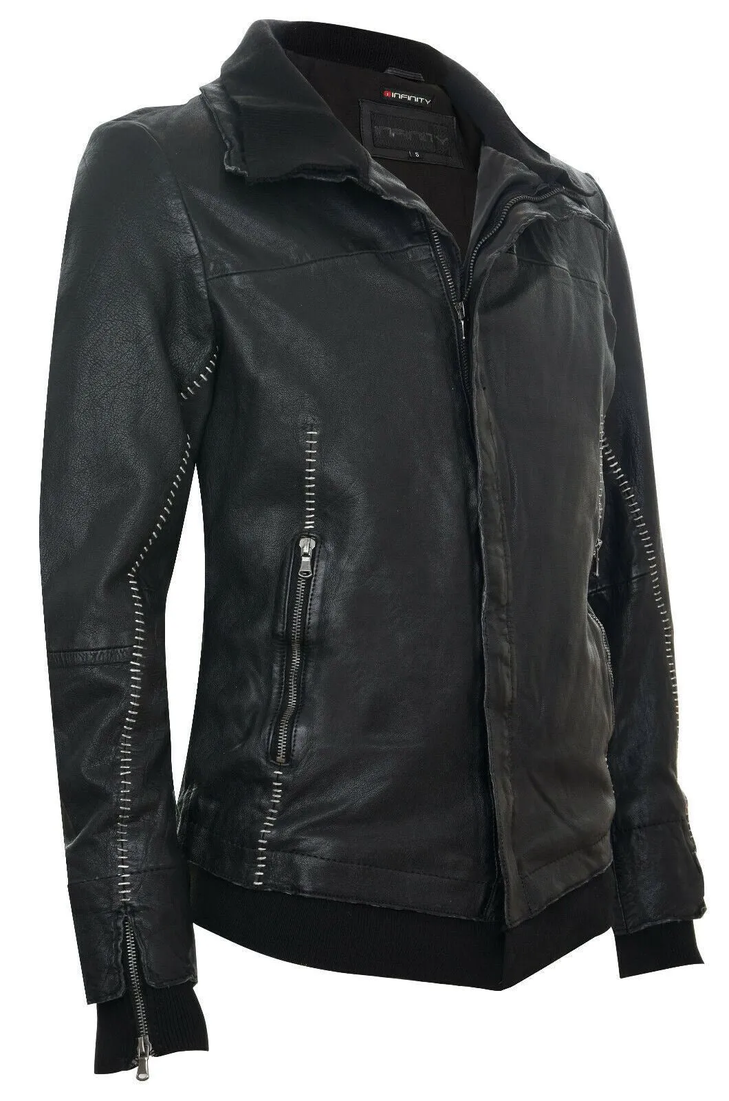 Mens Handstitched Leather Biker Jacket-Tansen