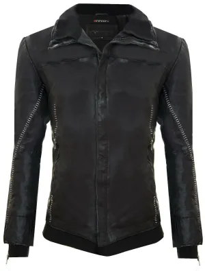 Mens Handstitched Leather Biker Jacket-Tansen