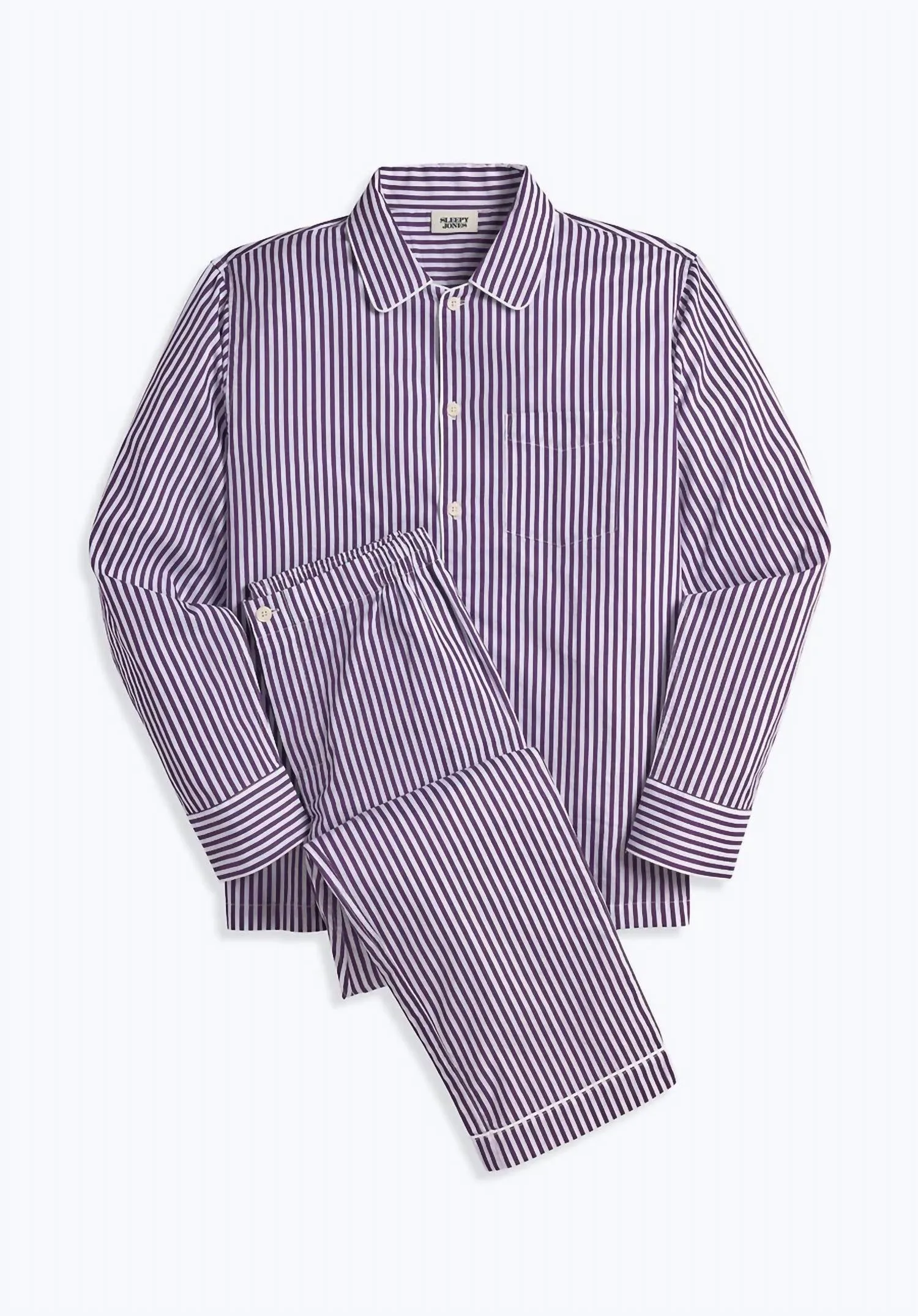 Men's Henry Pajama Set In Sateen Purple Stripe