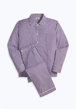 Men's Henry Pajama Set In Sateen Purple Stripe