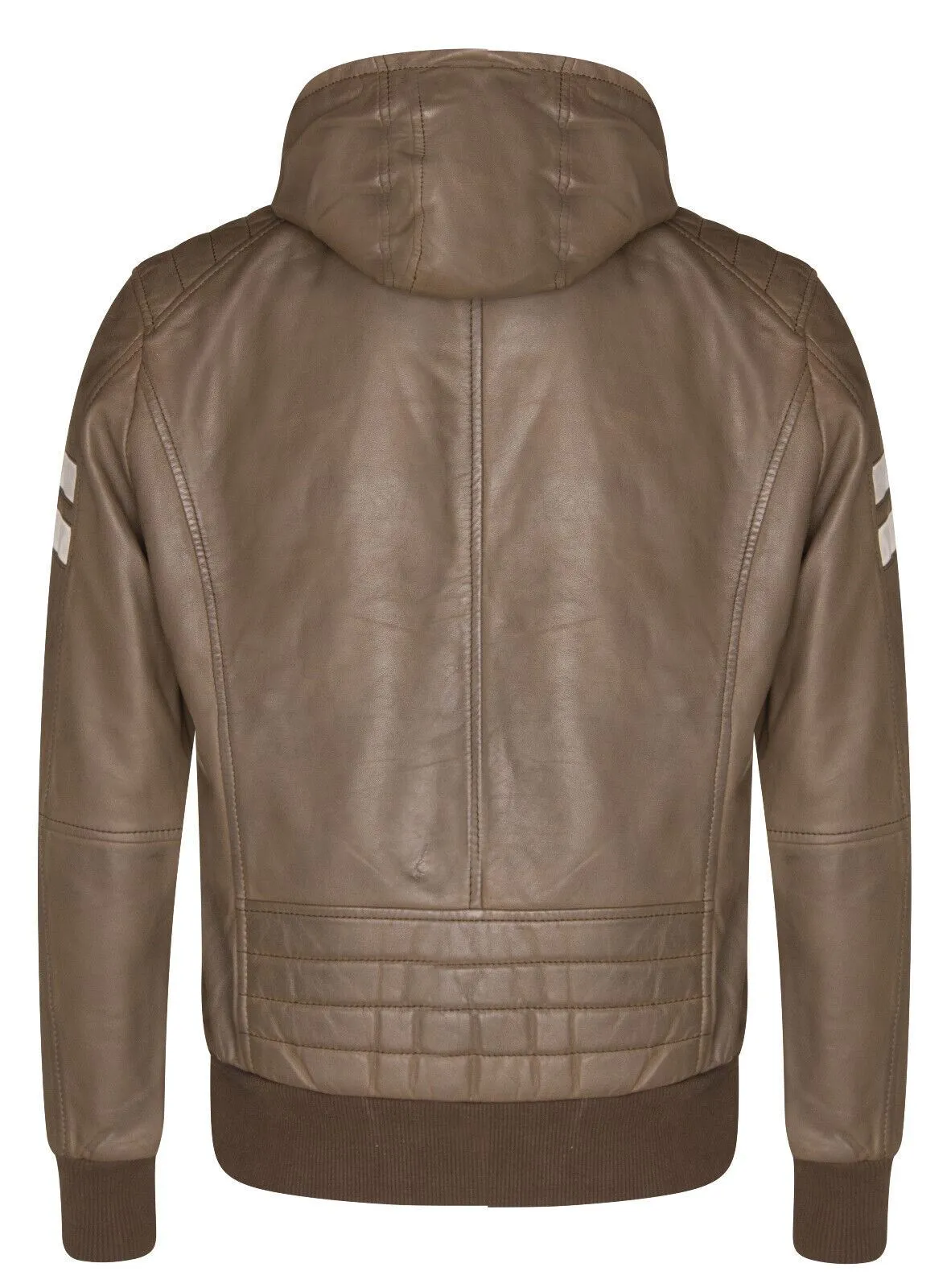 Mens Leather Hooded Retro Bomber Jacket - Skopje