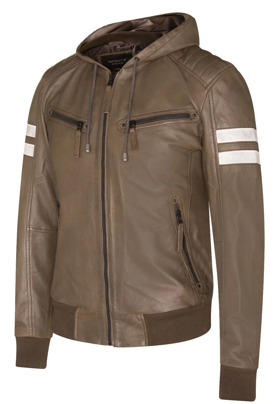 Mens Leather Hooded Retro Bomber Jacket - Skopje