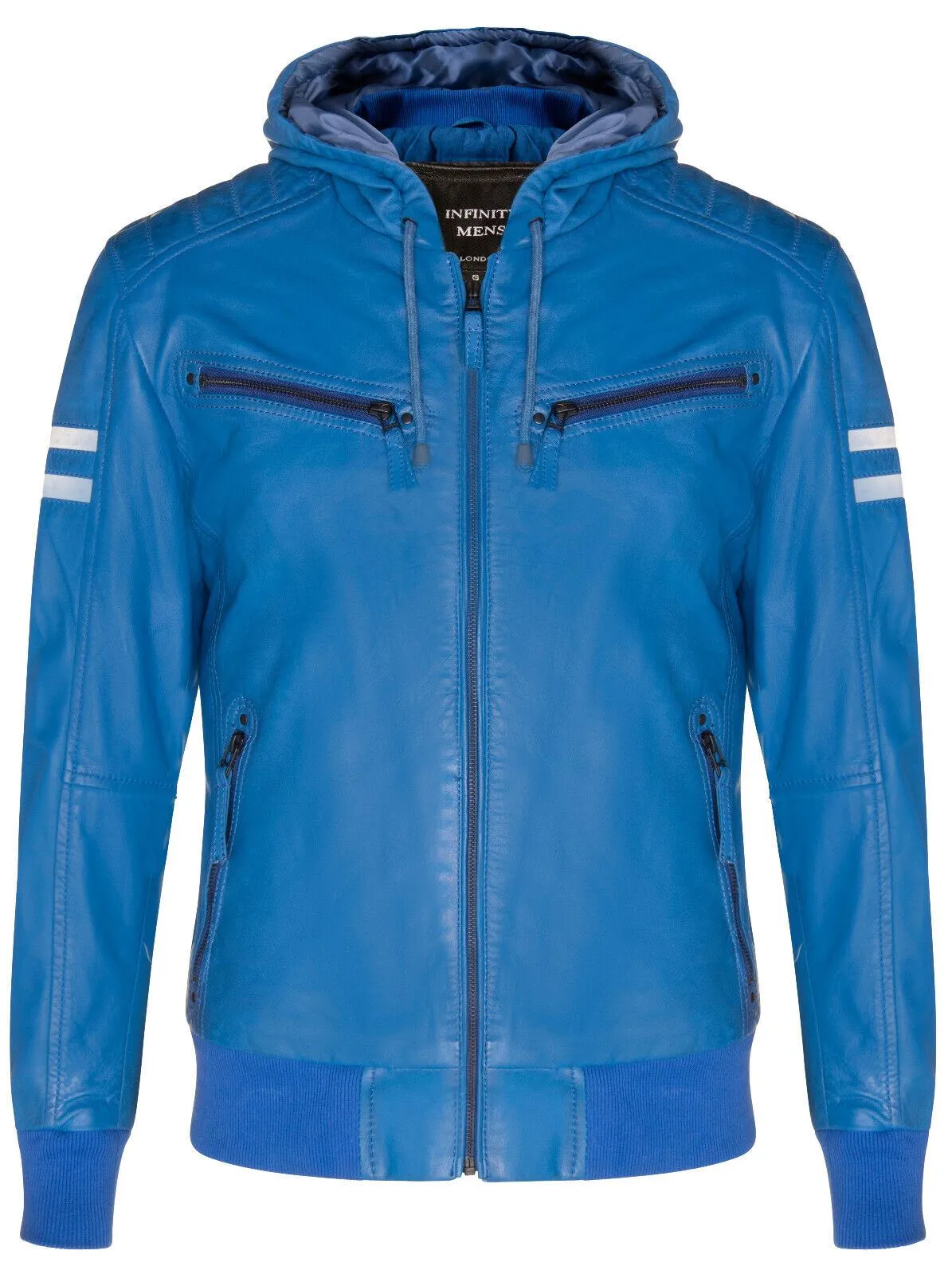 Mens Leather Hooded Retro Bomber Jacket - Skopje