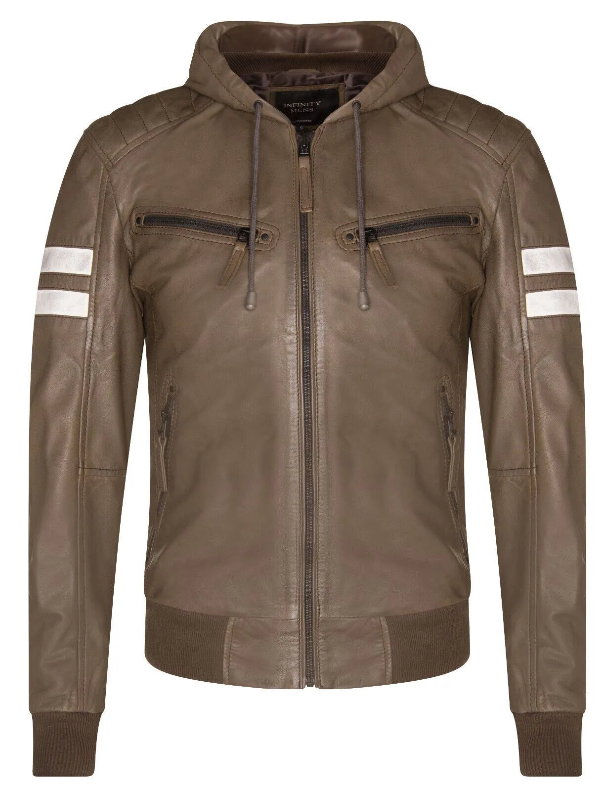 Mens Leather Hooded Retro Bomber Jacket - Skopje