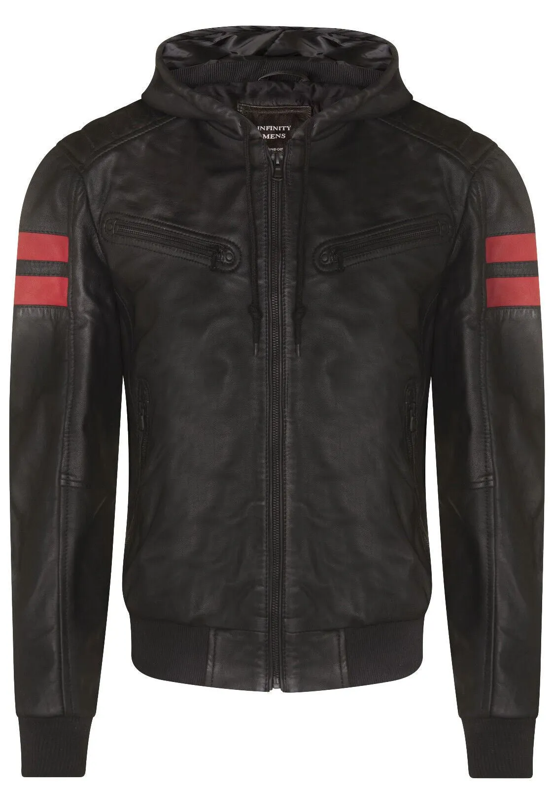 Mens Leather Hooded Retro Bomber Jacket - Skopje