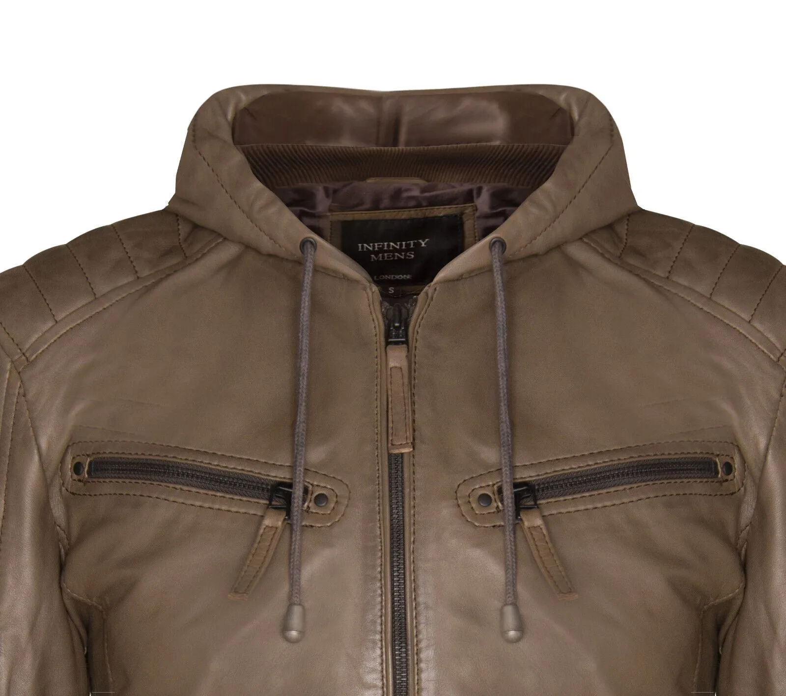 Mens Leather Hooded Retro Bomber Jacket - Skopje