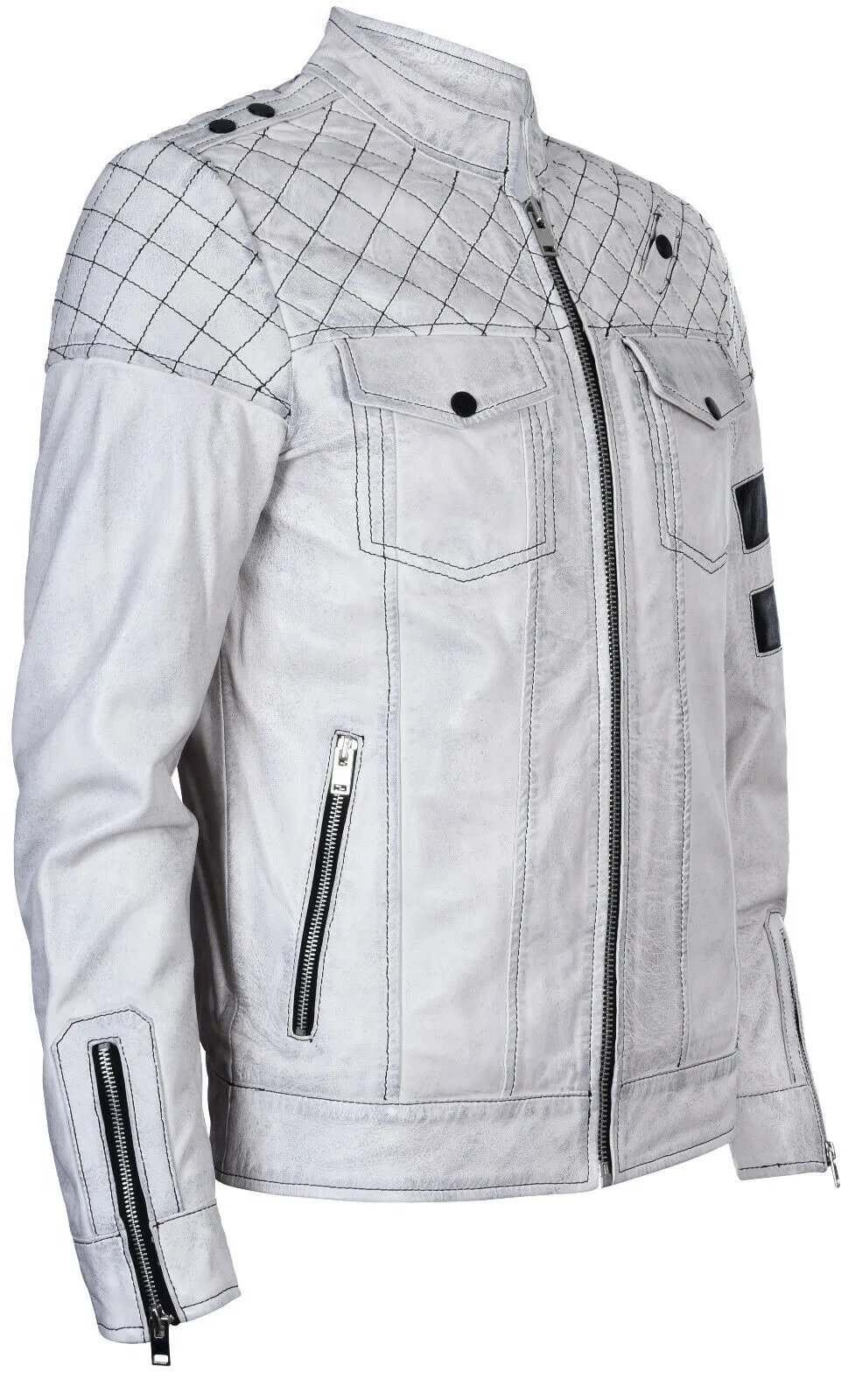 Mens Vintage Quilted Leather Racing Jacket-Cardiff