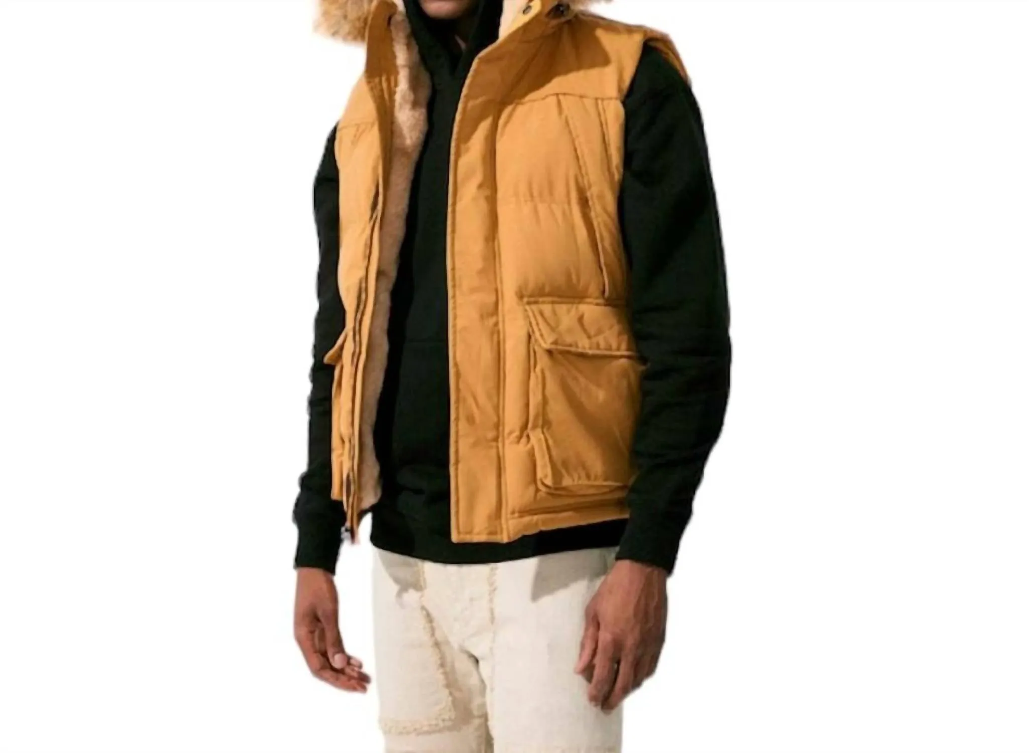 Men's Yukon Fur Lined Puffer Vest In Wheat
