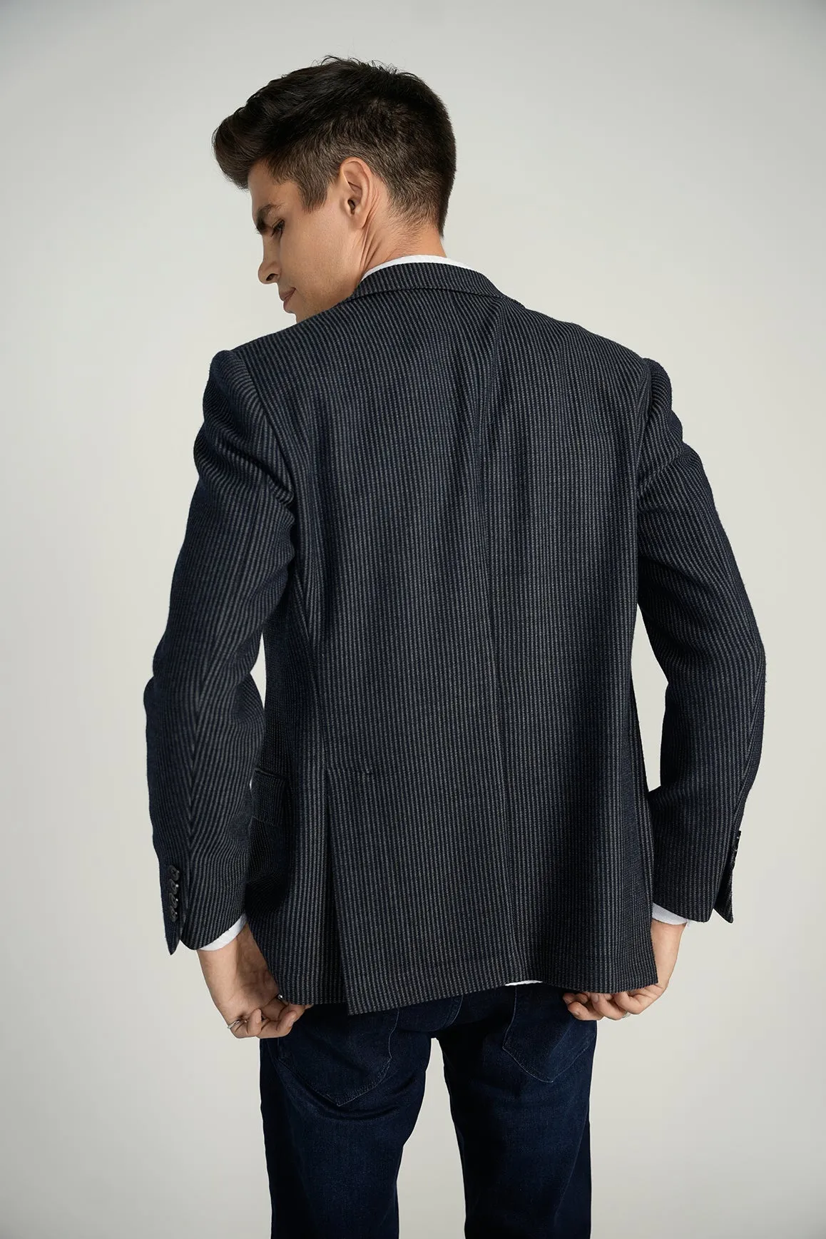 Navy Striped Knit Sportcoat
