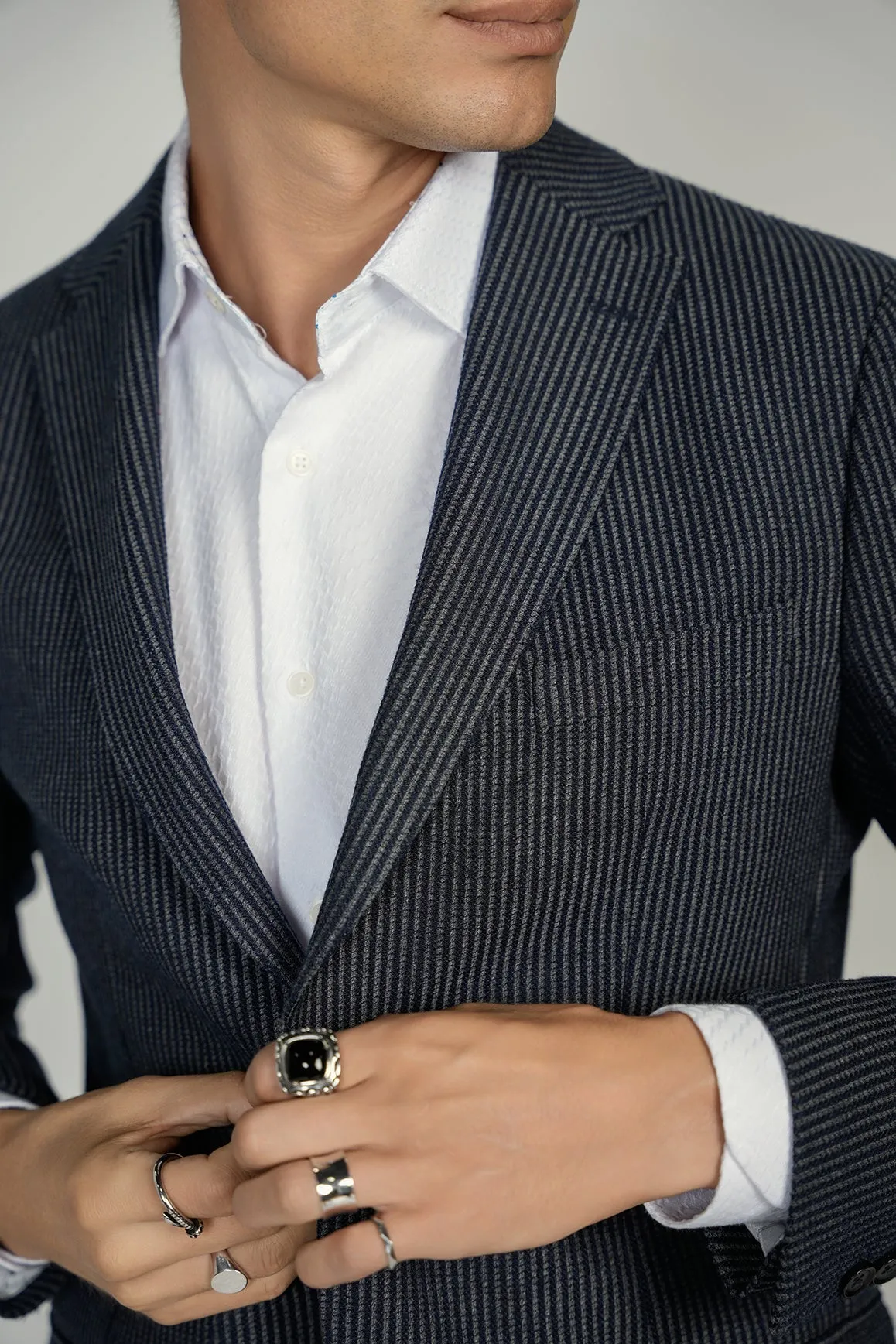 Navy Striped Knit Sportcoat