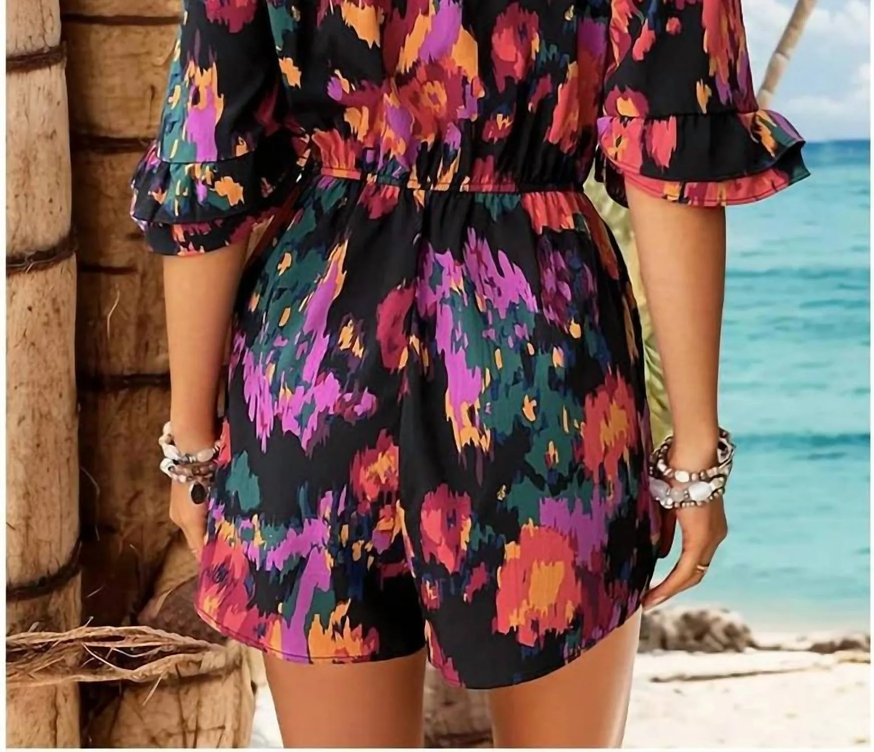 Off-Shoulder Printed Romper In Multi