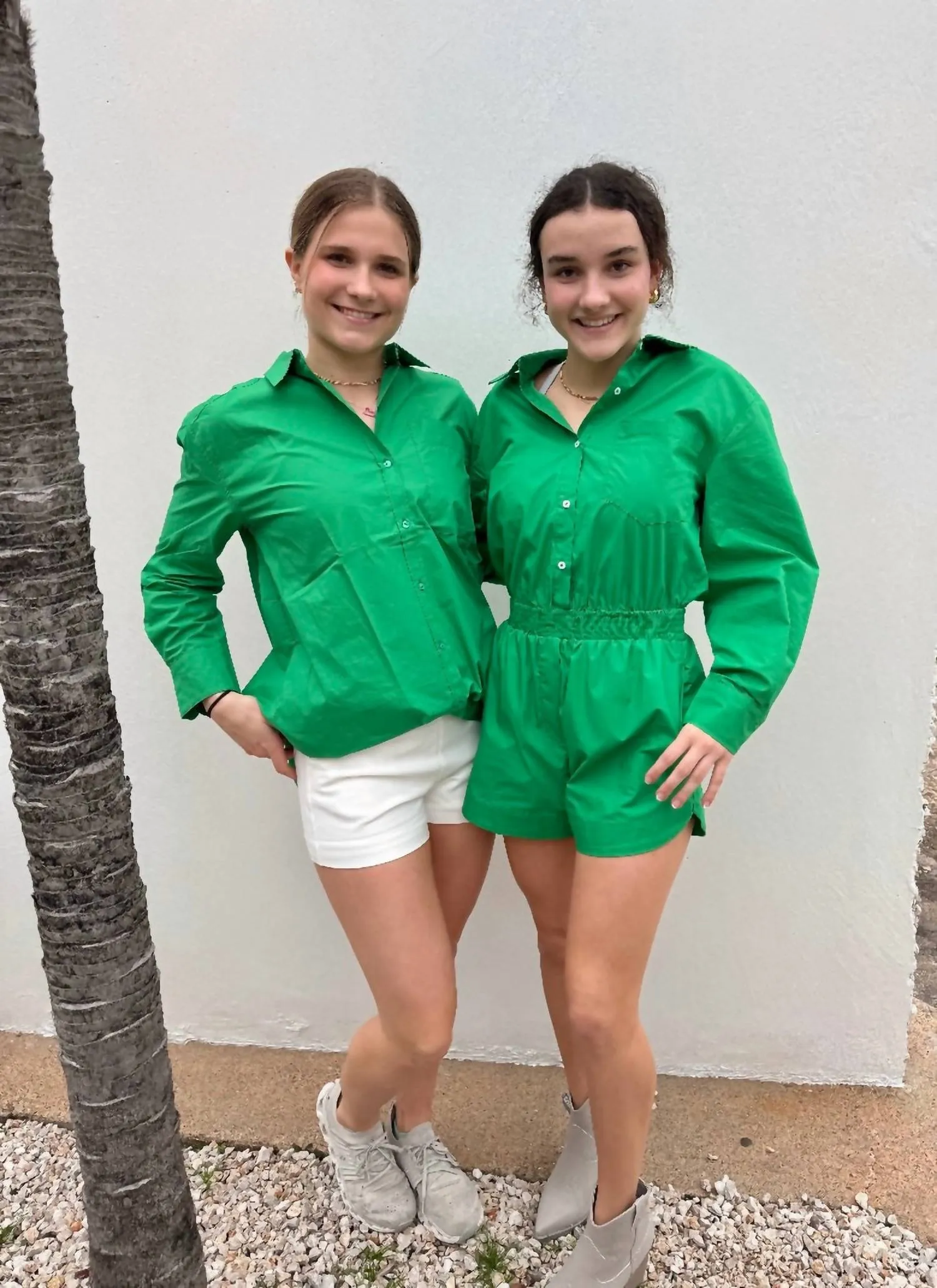 Oversized Shirt Romper In Green