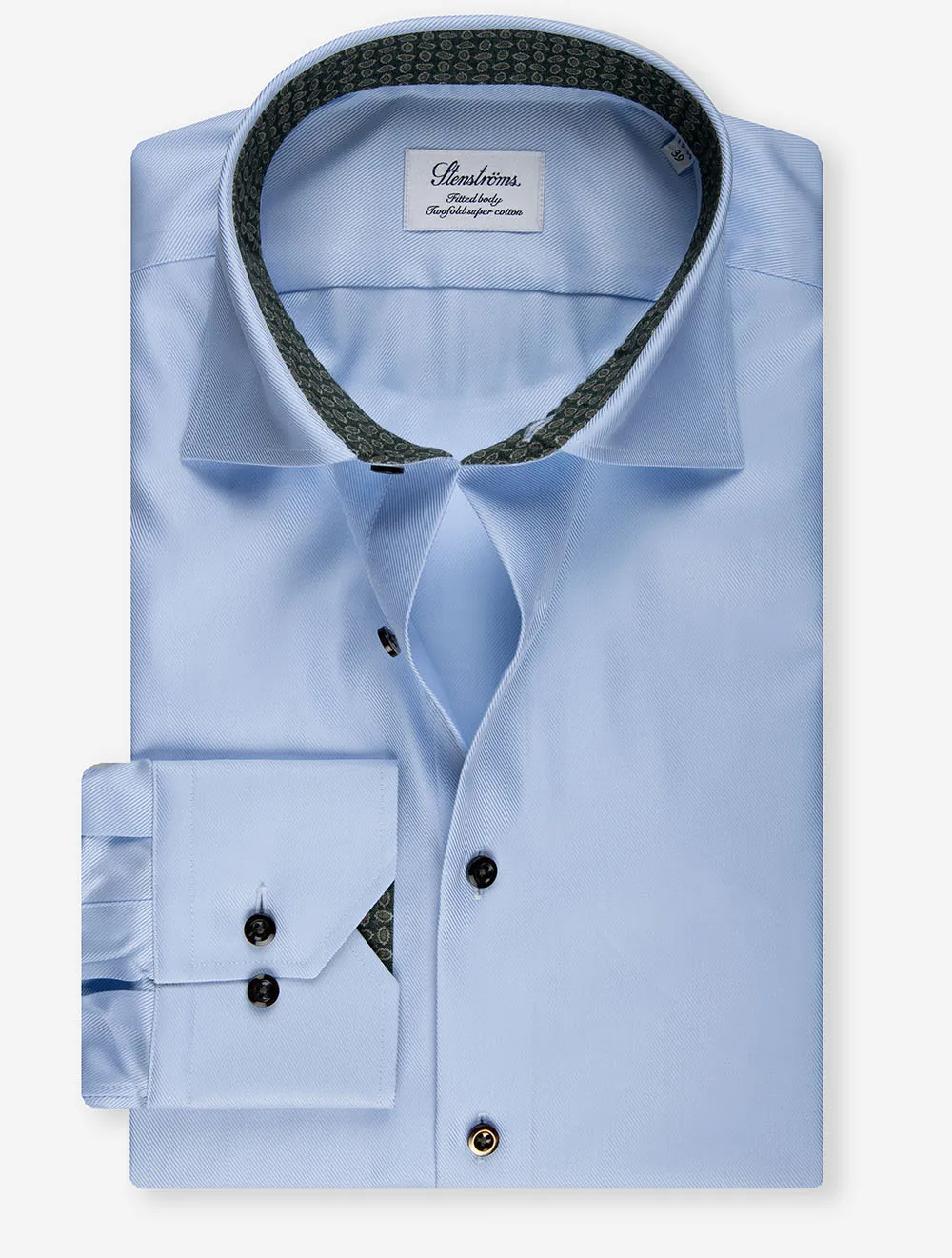 Paisley Contrast Twill Fitted Body Shirt Blue